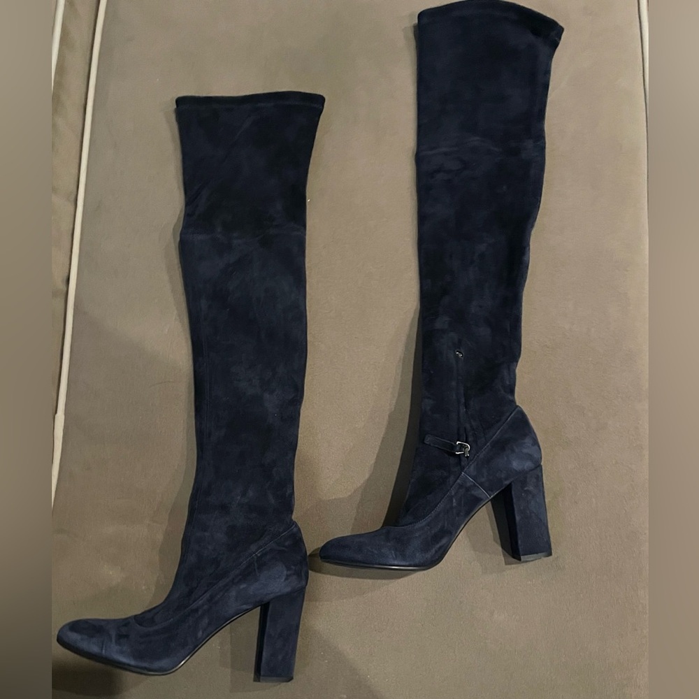 Vero Cuoio Navy Suede Heeled Boots, 36.5